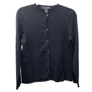 Parisian Signature Silk Sweater Women MedBlack Button Up Cardigan Classic Preppy